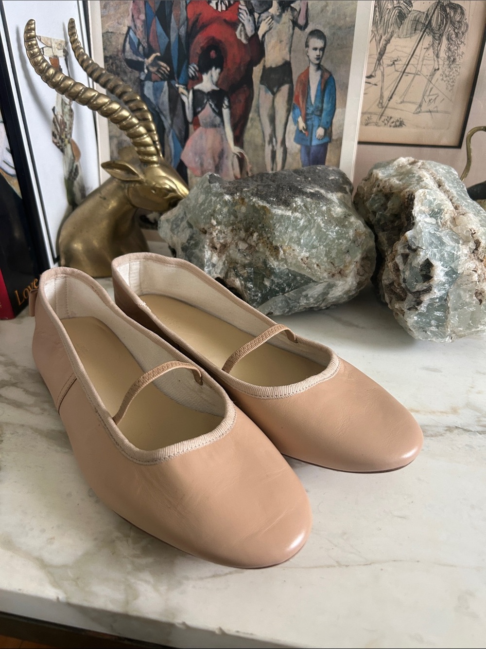A.P.C. Swan Nude Pink Leather Ballet Flats with Elastic Strap